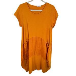 New Collections Linen Cotton Orange Lagenlook Short Sleeve T-Shirt Dress Size L